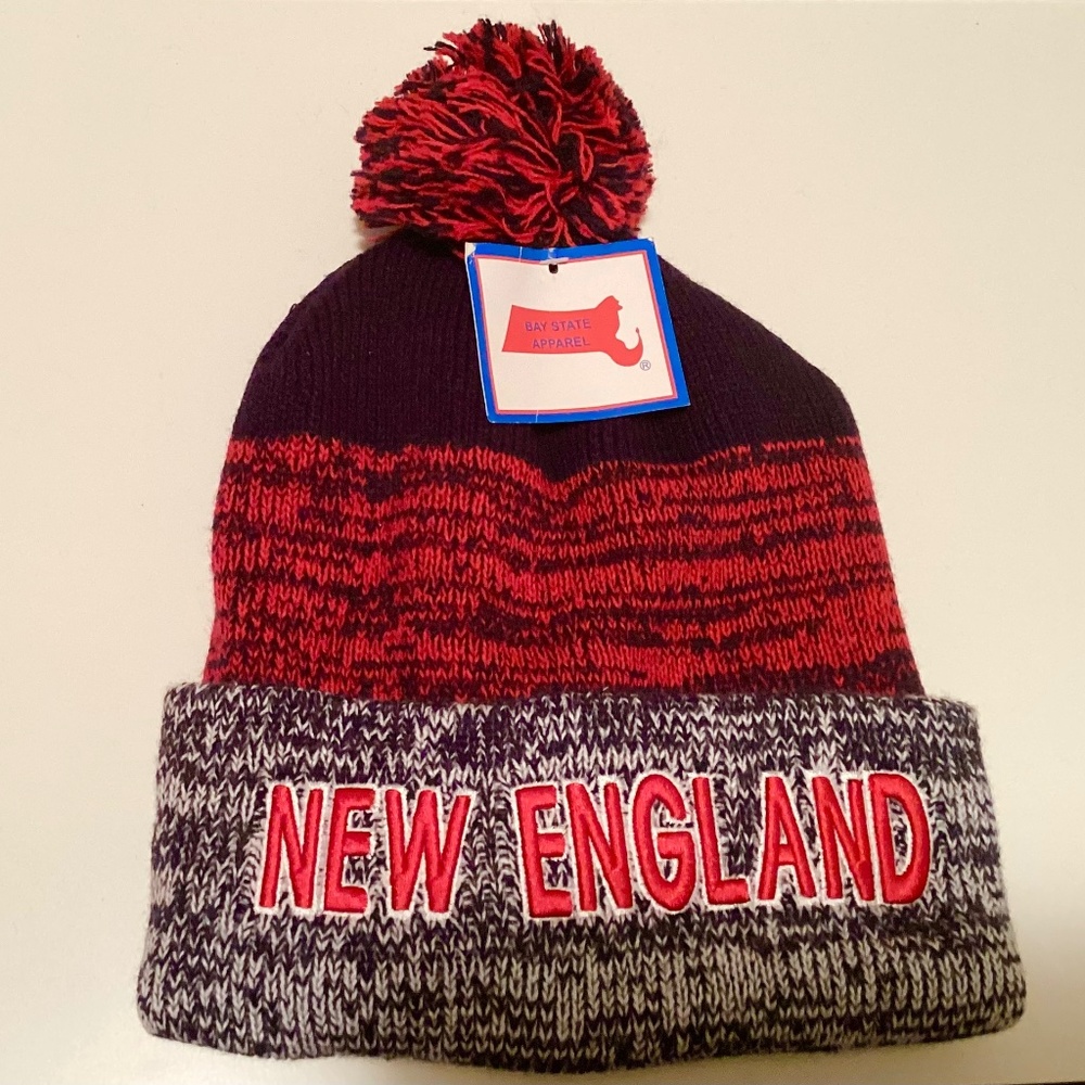 New England Pom-Pom Embroidered Beanie